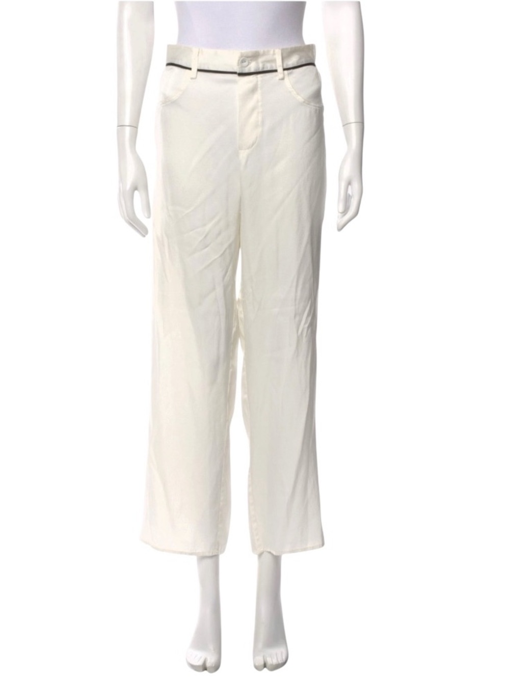 Fleur Du Mal Pearl White Silk Tuxedo Pants S High Rise Straight Leg Ivory Luxury